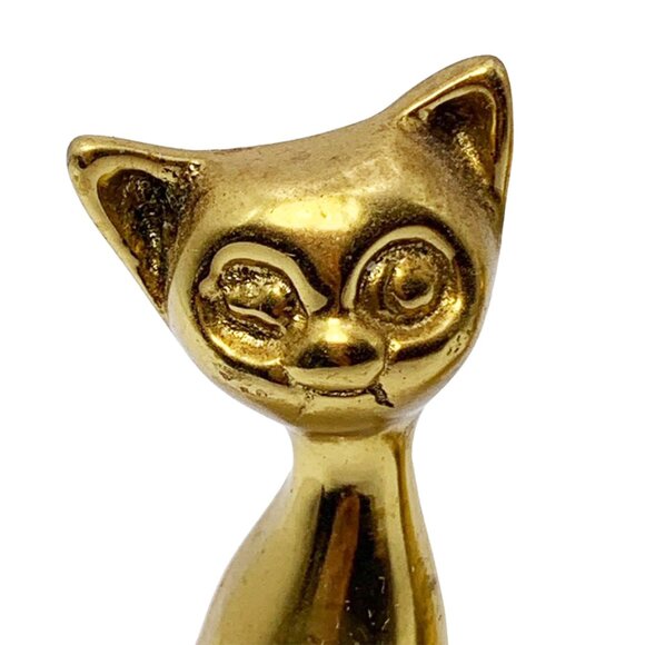VINTAGE MCM Small Brass Happy Cat Duo - Picture 6 of 7